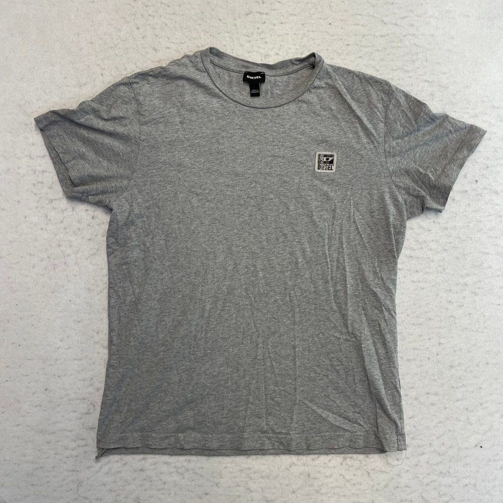 Diesel T-Shirt Mens L Gray Short Sleeve Crew Neck Logo Patch